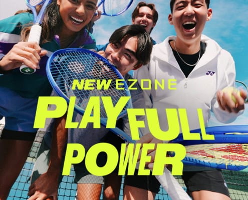 Four young tennis players sporting the New Yonex Ezone 8th Generation tennis rackets